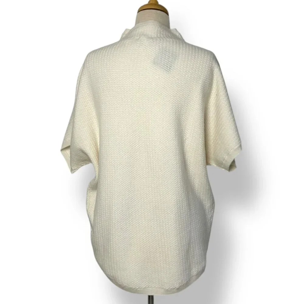 NWT 100% Cashmere Basketweave Short Sleeve Mock Turtleneck Cream Sweater Sz S